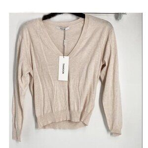 Thakoon Womens Beige  V-Neck Long Sleeve Pullover Sweater Size M